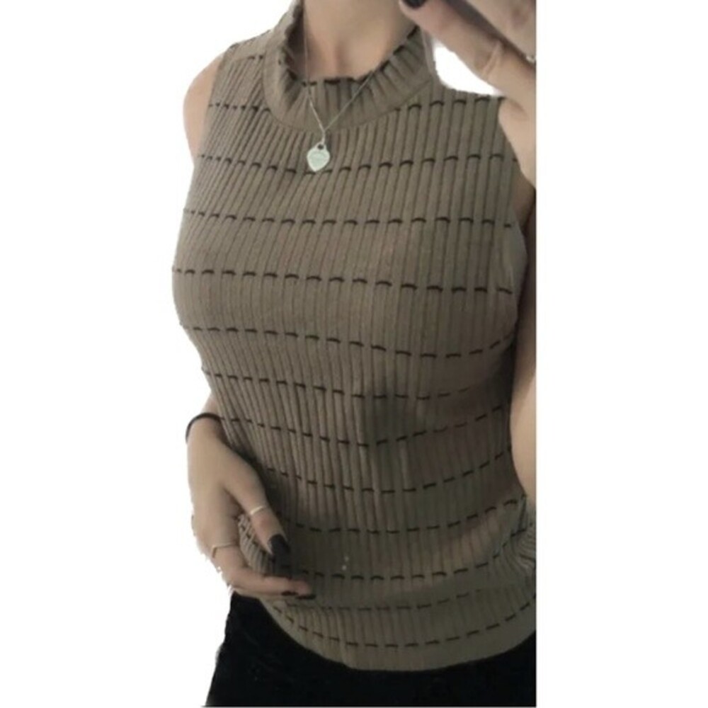 Zara Trafaluc Women's Tan Pullover Mock Sleeveless Knit Top Size M